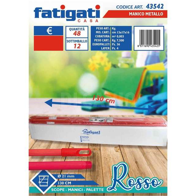Manico metallo 130cm rosso diam 21 - Principale