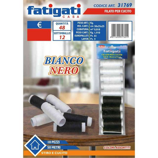 Filato x cucito 10pz.50mt.bianco/ne - Principale