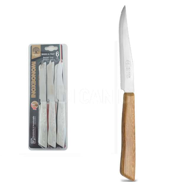 Blister 6 pz. coltello bistecca tipo legno sbiancato bonomi - Principale