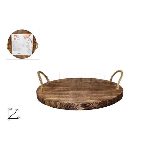 Tagliere tondo legno cm.30 con manici corda - Principale