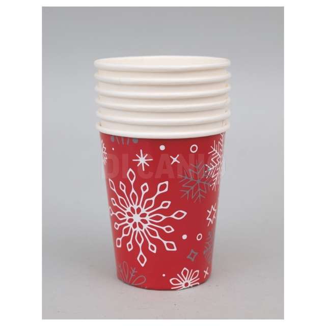 Set 6 bicchieri carta cm.5x9x7 rossi decori fiocchi neve - Principale