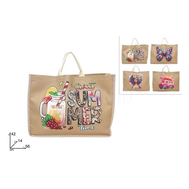 Borsa mare juta fantasia 56x42cm 4 assortimenti - Principale