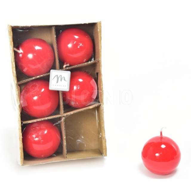 Set 6 candele sfera in cera lucide rosse cm.4.5 - Principale