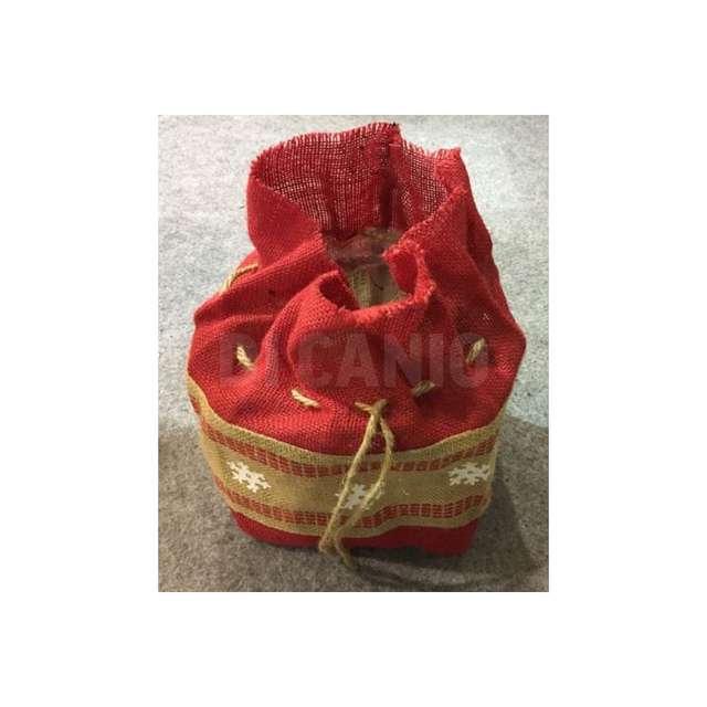 Sacco juta con stampa fiocchi di neve h.28x18x18cm. rosso - Principale