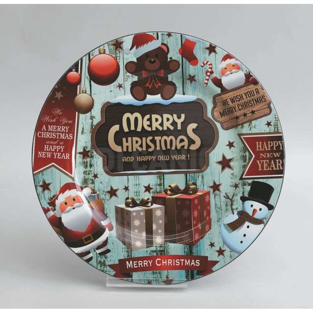 Piatto plastica tondo cm.33azzurro dec.soggetti pacchetti e merry c - Principale