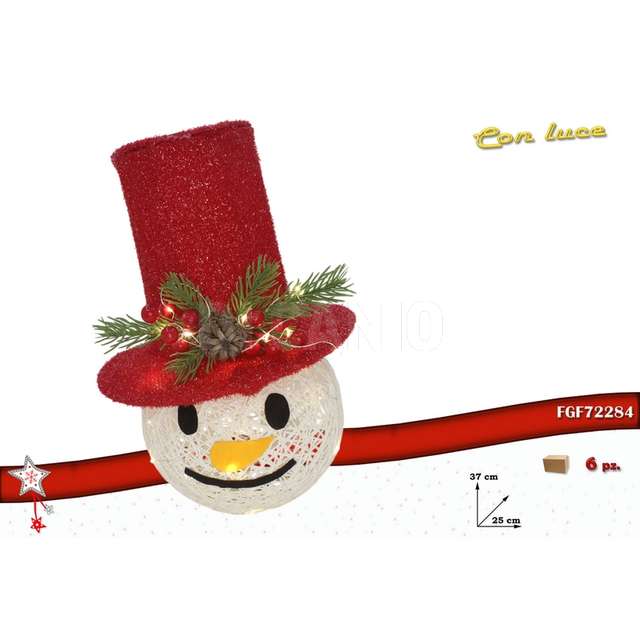 Snowman luminoso c/ cappello rosso 25x25x37 - Principale
