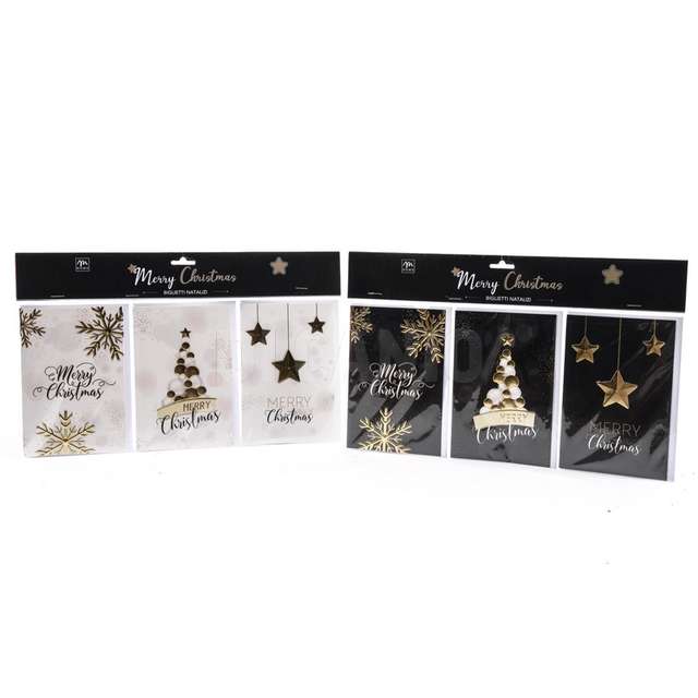 Set/3 biglietti a rilievo con busta black e gold 10.5x15.5cm assortiti - Principale