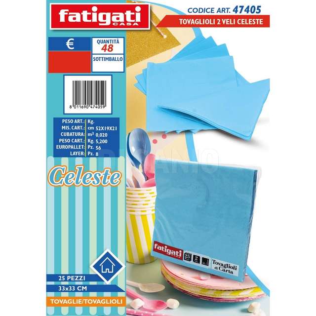 Tovaglioli 2 veli celeste 25 pz cm.33x33 - Principale