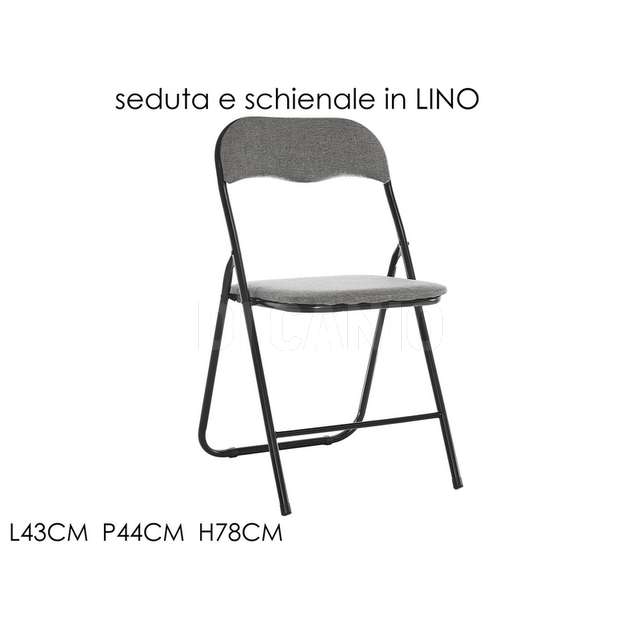Sedia pieghevole nera in lino grigio chi - Principale