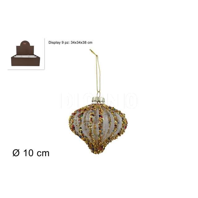 Palla vetro goccia 10 cm. oro con perline multicolor - Principale