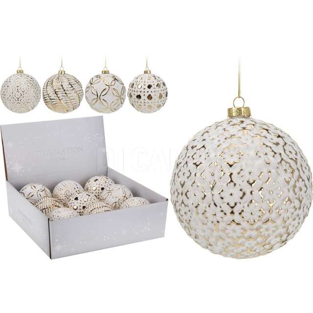 Sfera vetro 10cm bco/oro 4ass - Principale