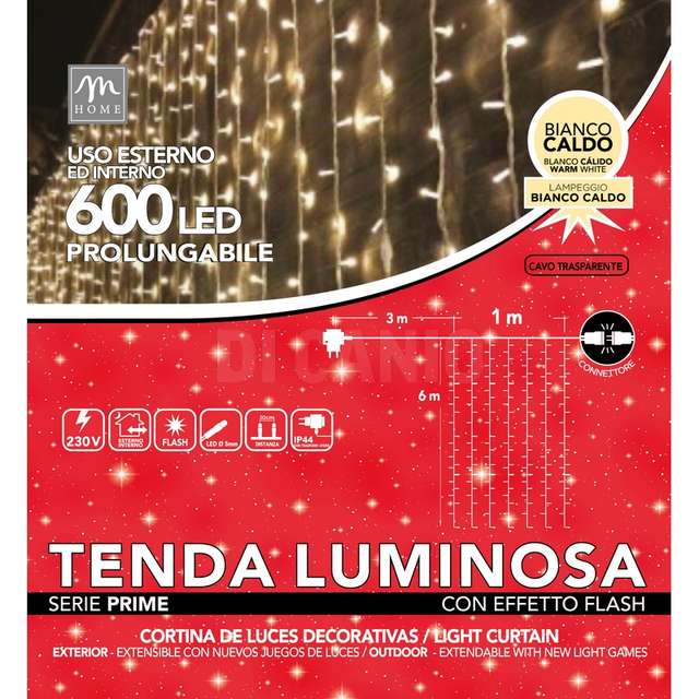 Tenda superflash 600 luci led bianco caldo da esterno prolun 1x6 mt - Principale