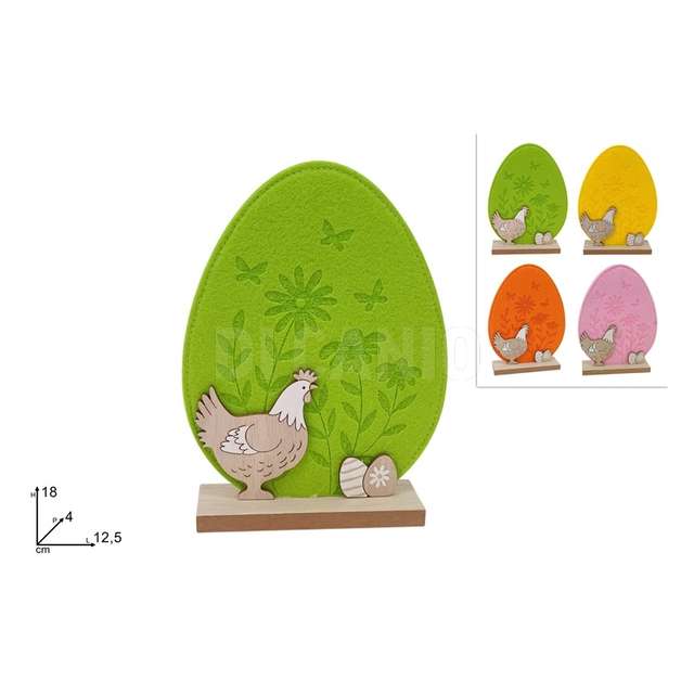 Uovo in feltro cm.18 con gallina con base in legno 4 colori - Principale