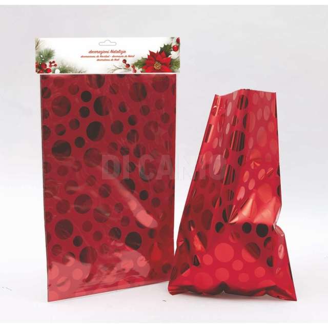 3 buste regalo cm.35x50 bolle rosse metallizzate - Principale