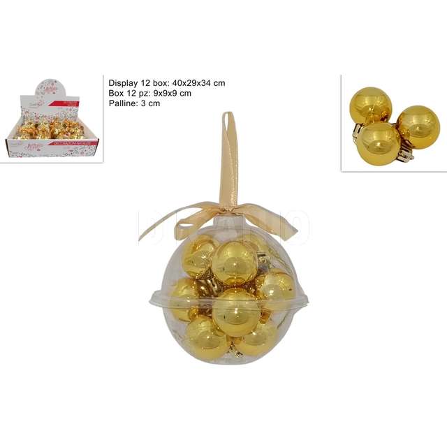 Palle lucide 3 cm. oro set 12 pz. in box palla pvc - Principale