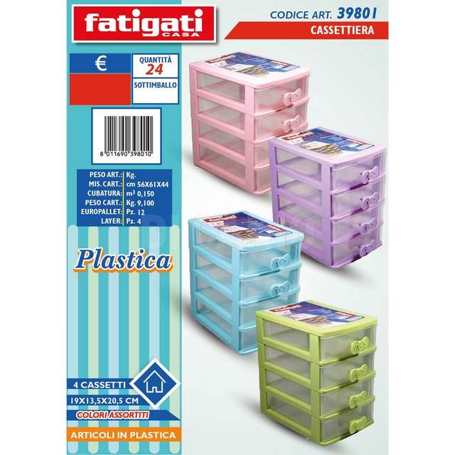 Cassettiera 4 cassetti cm.19x13.5x20.5 - Principale