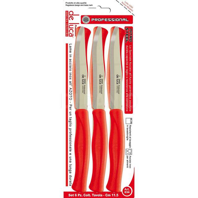 Set 6 pz coltelli tavola nitro steel l.professional manico rosso deluca.-634-r- - Principale