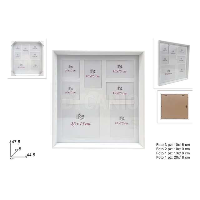 Portafoto legno x 7 foto colore bianco - Principale