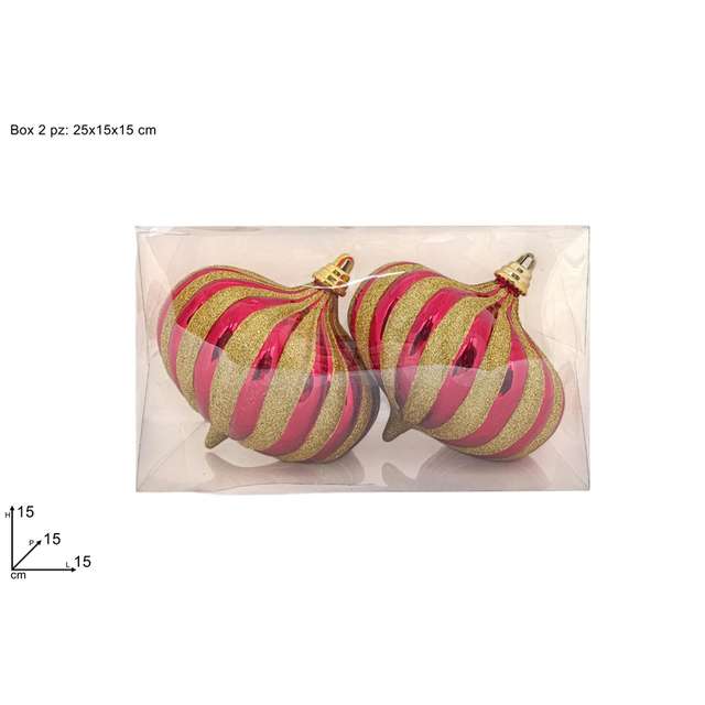 Palle goccia 15 cm. 2pz rosso glitter oro in box pvc - Principale