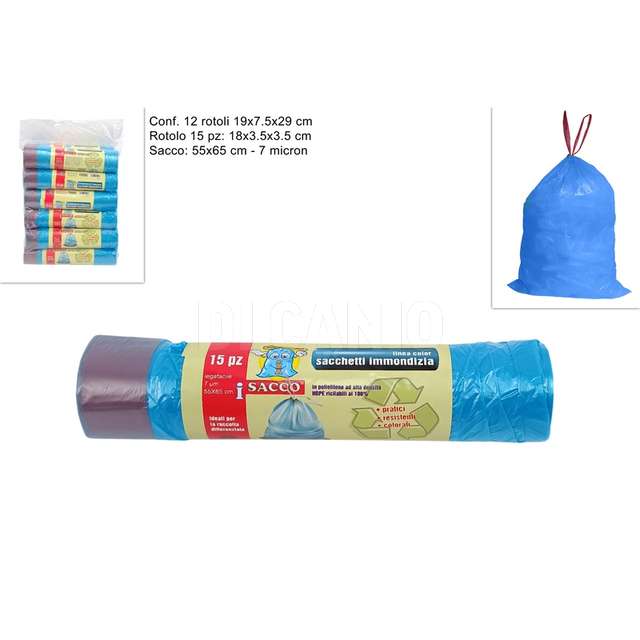 Sacchi rifiuti legafacile 15pz 55x65 7mic blu - Principale