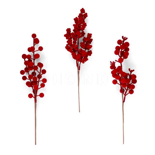 Pick bacche floccato bordeaux in polistirolo e metallo h.34 cm ass - Principale