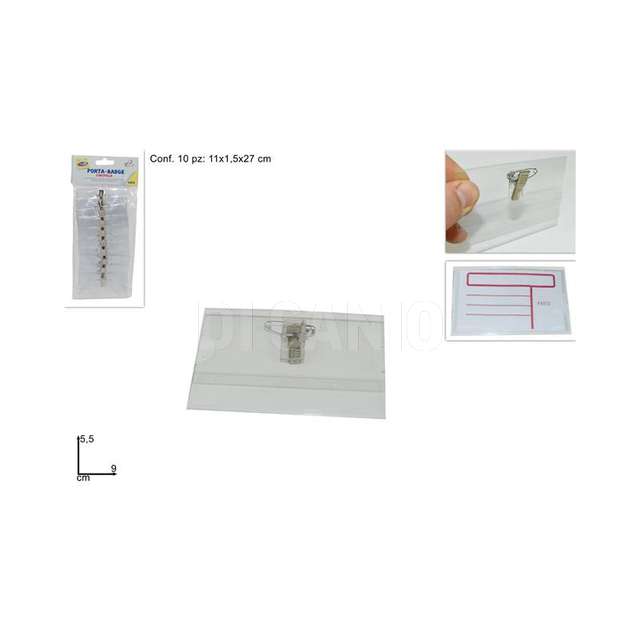 Porta badge_tessera pvc c_spilla e clip set 10pz due esse - Principale