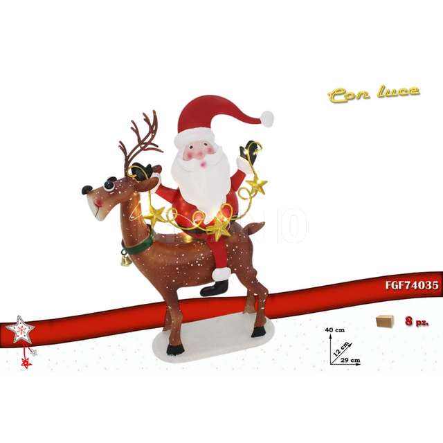 Renna metallo con babbo natale e led 29x12x40 - Principale