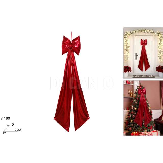 Fiocco natalizio rosso laminato 180 cm. - Principale