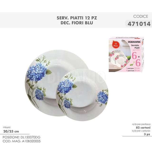 Serv. 12 pz piatti fiore blu - Principale
