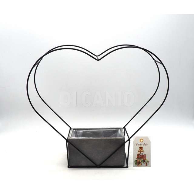 Porta pianta legno sbiancato rett. h.32x35x9.5cm con cuore filo metallo - Principale