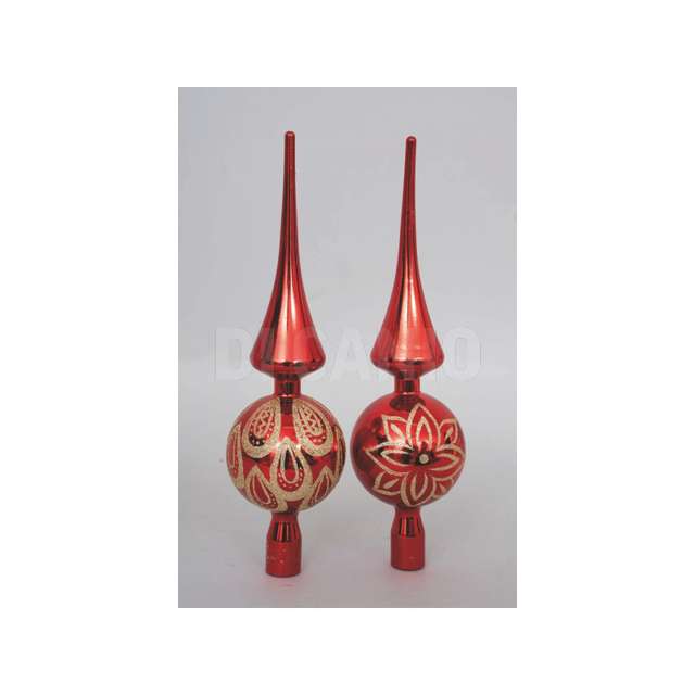 Puntale cm.30 rosso 2mod.ass.metallizzato con glitter in pvc box - Principale