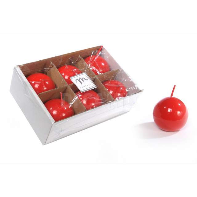 Set 6 candele sfera lucid in cera d. cm 5 colore rosso espositore bianco - Principale