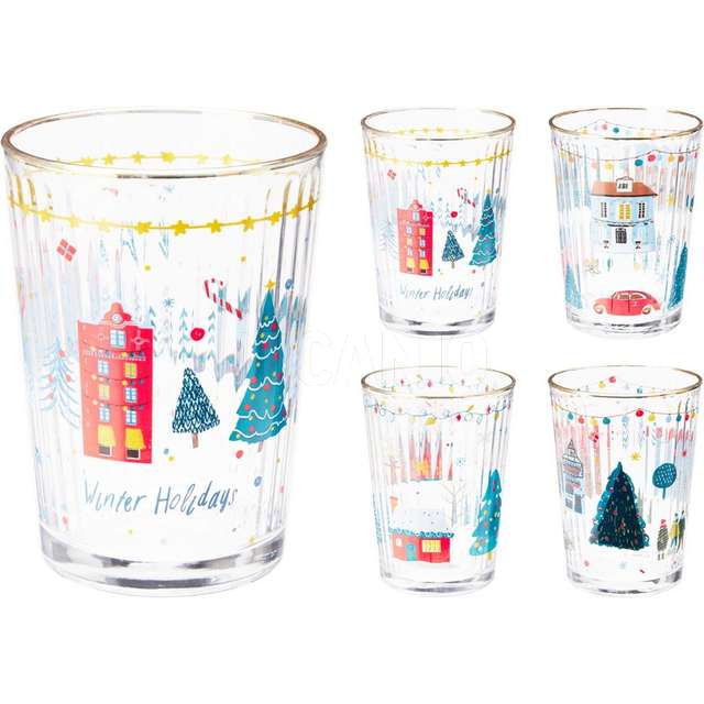 Bicchiere vetro9x12cm natale 4ass, - Principale