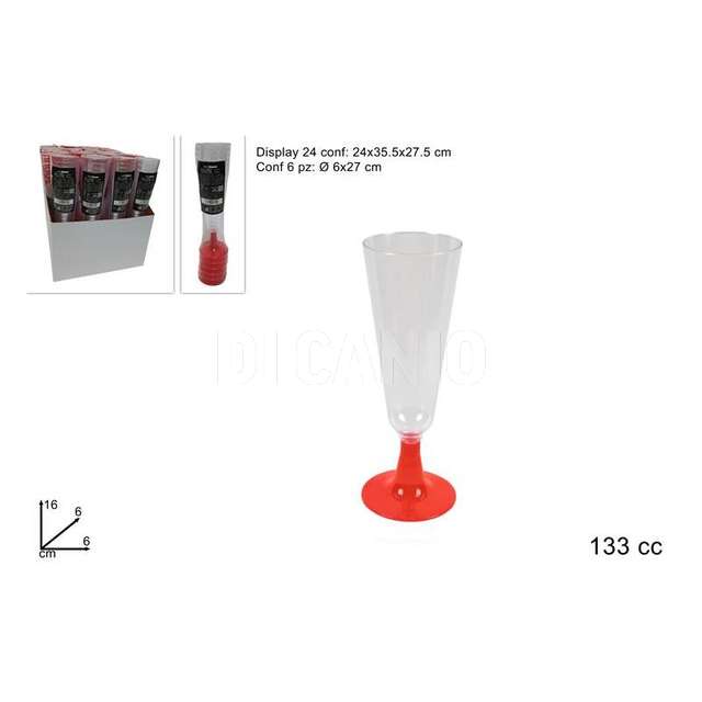 Flute plastica 6 pz. base color rosso olore rosso - Principale