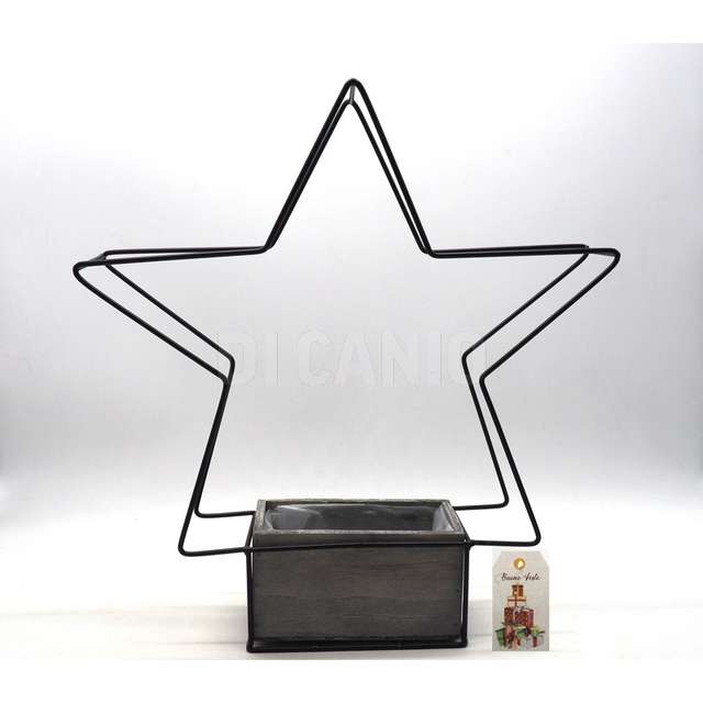 Porta pianta legno sbiancato rett. h.39.5x37.5x9cm con stella filo metallo - Principale