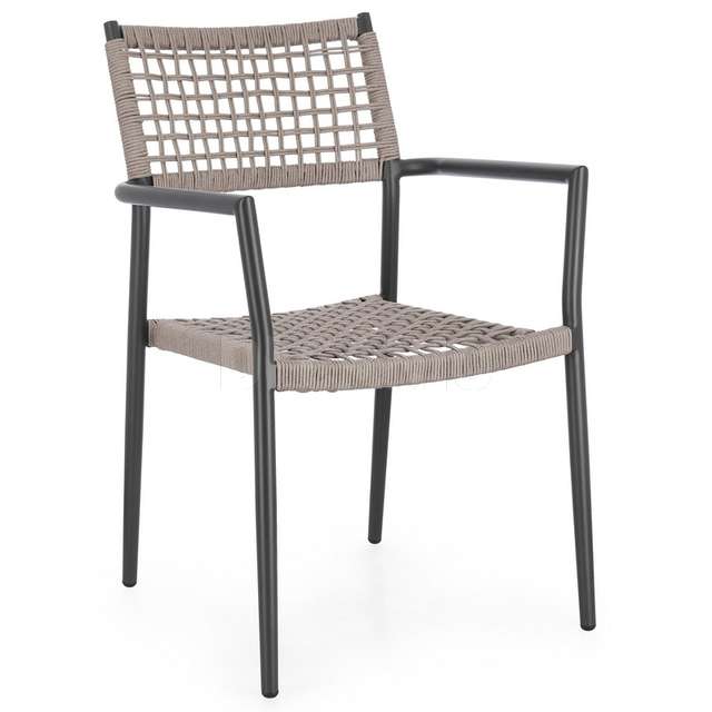 Sedia caleta con braccioli antracite corde in poliestere beige scuro 56x60x86h - Principale