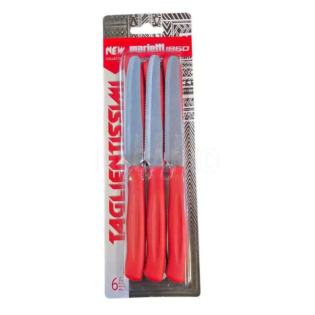 Conf. 6 coltelli tavola lama dentata cm.11 rosso taglientissimi new 1860 - Principale
