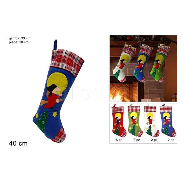 Calza befana c/tessuto scozz. 40 cm. 4col. - Principale