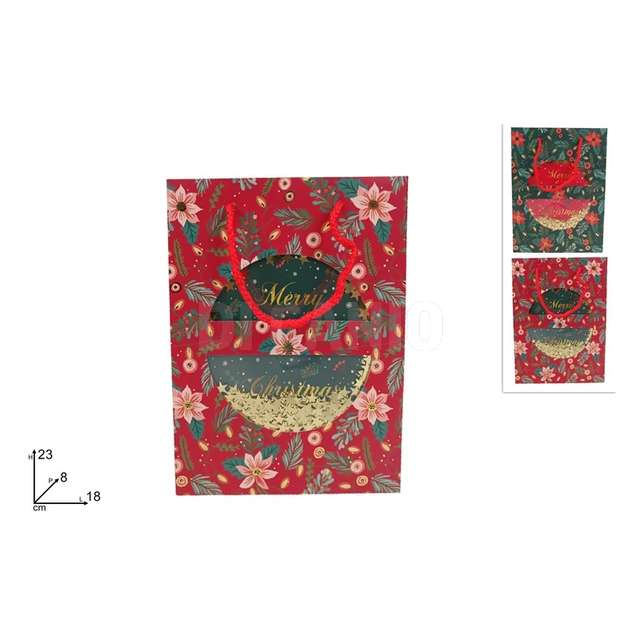 Busta regalo natalizia con stelline oro 23x18x8 cm. 2col - Principale