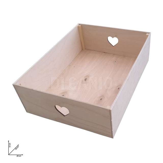 Contenitore legno cuore 30x40x12 naturale - Principale