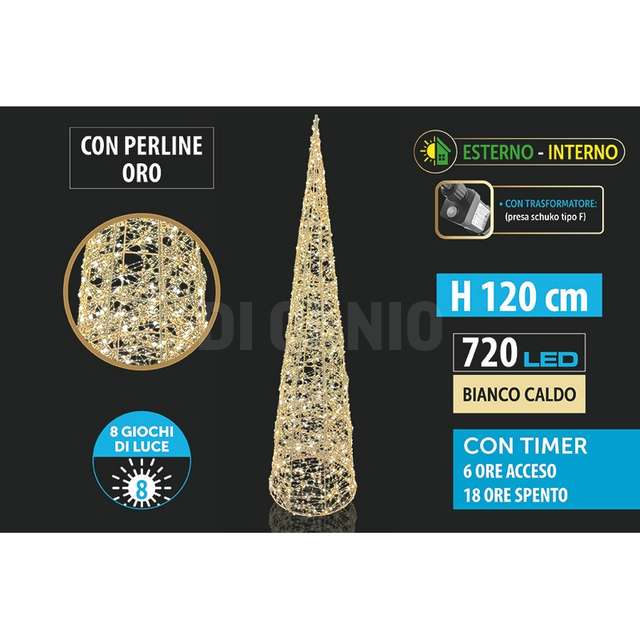 Albero met.120cm 720l 8f u/es.cal.oro per. - Principale