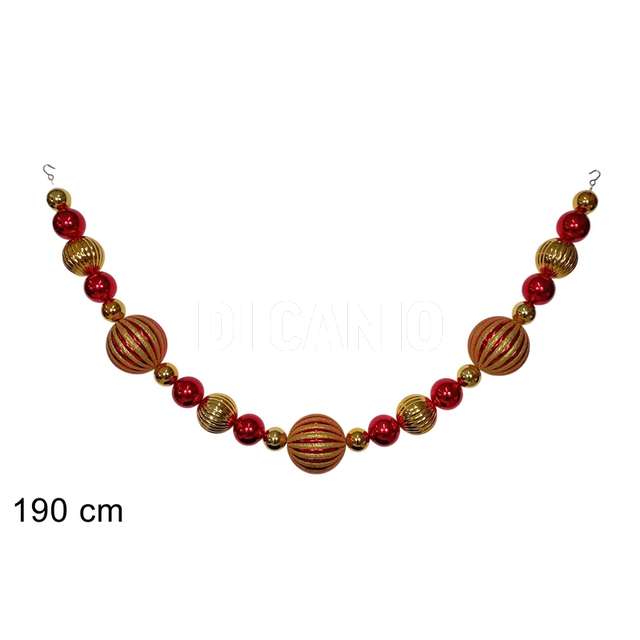 Ghirlanda 23 palline 190 cm. rosso/oro - Principale