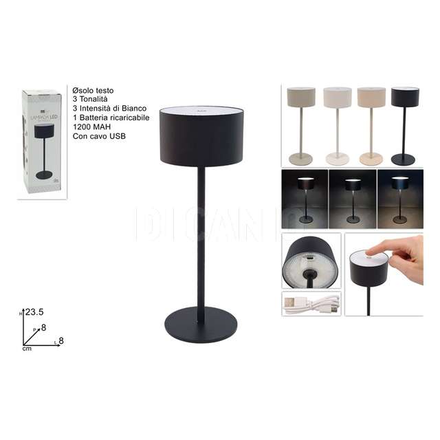 Lampada in metallo ricaricabile 3 tonalita di bianco regolabile 4 colori - Principale
