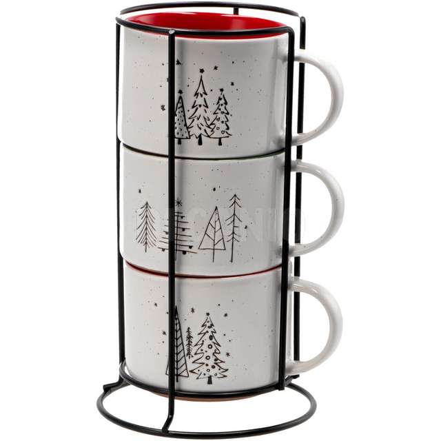 Set 3 tazze ceramica+supporto fer natale - Principale