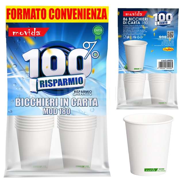 Conf 86 bicchiere acqua carta bio 180 cl bianchi - Principale