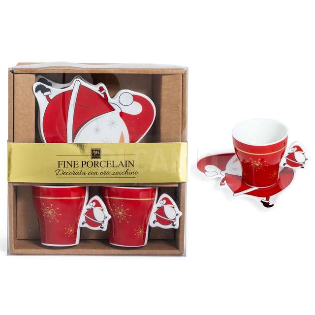 Confezione due tazze da caffe' con piattino con oro zecchino 70 ml. in porcella - Principale