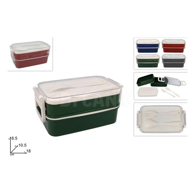 Contenitore porta pranzo merenda con posate 4 colori - Principale