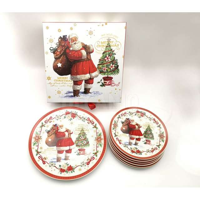 Set di 6 piatti dolce e 1 piatto da portata con disegno natalizio - Principale