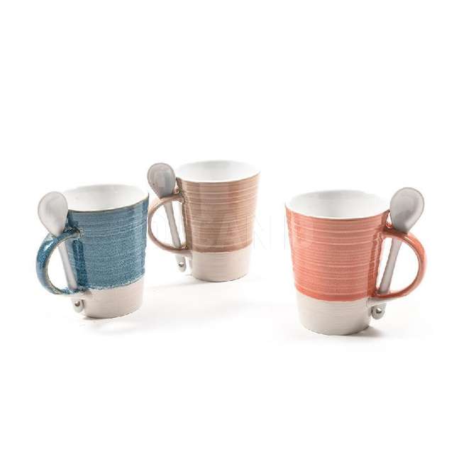 Mug il coccio con cucchiaio cm.12x9x11 330 ml colori assortiti - Principale