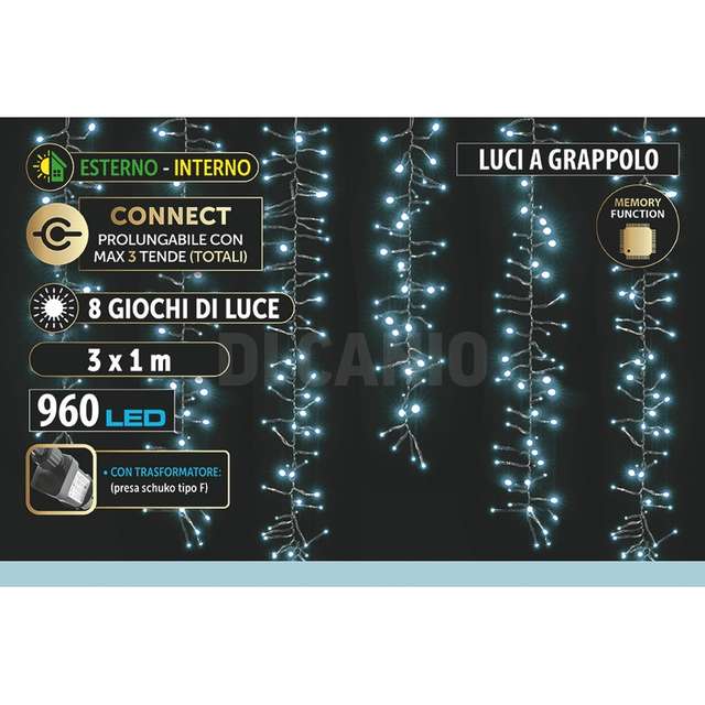 Tenda a grappoli 960led 3x1mt coll.8f.bianco - Principale